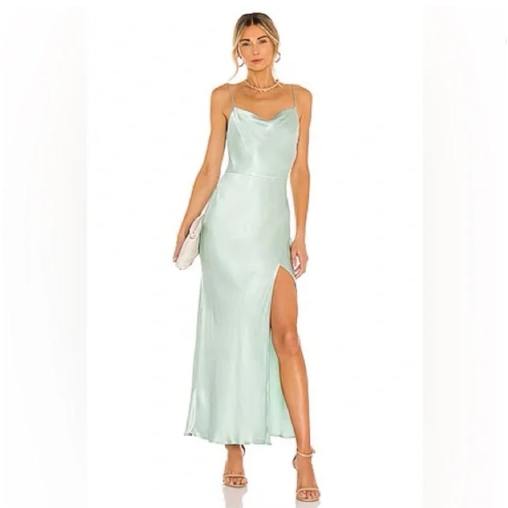 C8 Bec + Bridge Valentina Midi Dress in Duck Egg Elegant Mint Green Satin